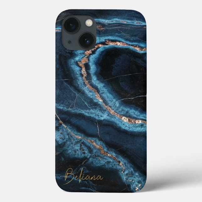 Funda De Case-Mate Para iPhone Nombre de Marble Azul (Reverso)