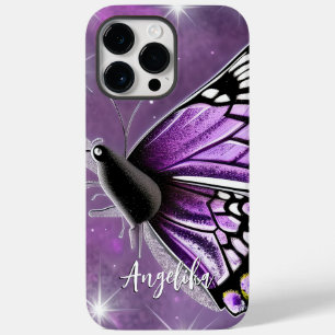 Funda Para iPhone 14 Pro Max De Case-Mate Nombre de mariposa floral morada y plateada