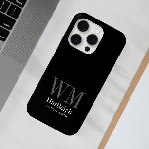 Funda Para iPhone 15 Pro Nombre de Monograma Blanco Gris Negro Moderno