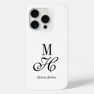 Funda Para iPhone 15 Pro Nombre de monograma blanco negro minimalista elega