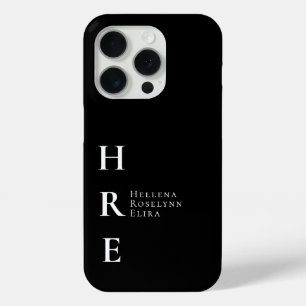 Funda Para iPhone 15 Pro Nombre de Monograma Blanco Negro Moderno