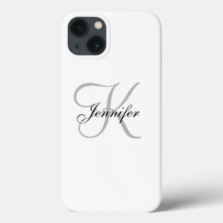FUNDA PARA iPhone 13 NOMBRE DE MONOGRAMA BLANCO Y NEGRO ELEGANTE