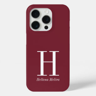 Funda Para iPhone 15 Pro Nombre de Monograma de Burdeos Moderno