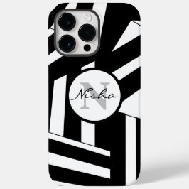 Funda Para iPhone 14 Pro Max De Case-Mate Nombre de monograma de franjas blancas y negras