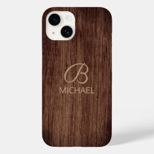 Funda Para iPhone 14 De Case-Mate Nombre de monograma de madera rústica personalizad