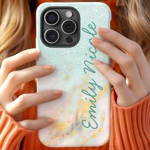 Funda Para iPhone 15 Nombre de Monograma de Purpurina Falsa de Ómbrer d