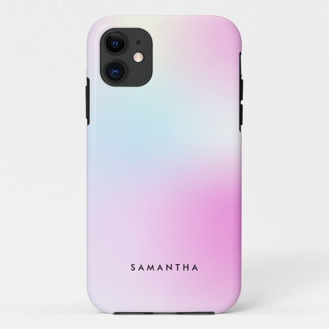 Funda De Case-Mate Para iPhone Nombre de monograma del degradado rosado moderno (Reverso)