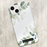 Funda Para iPhone 14 De Case-Mate Nombre de monograma Eucalyptus<br><div class="desc">Personalice este diseño de vegetación de eucaliptos acuáticos con su nombre.</div>