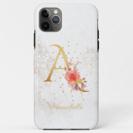 Funda Para iPhone 11 Pro Max Nombre de Monograma Floral Letra inicial A Persona