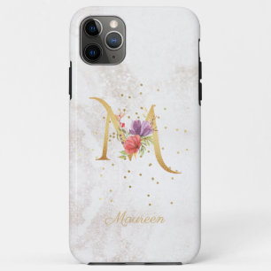 Funda Para iPhone 11 Pro Max Nombre de Monograma Floral Letra inicial M Persona