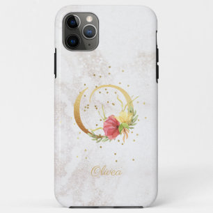 Funda Para iPhone 11 Pro Max Nombre de Monograma Floral Letra O Inicial Persona