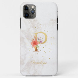 Funda Para iPhone 11 Pro Max Nombre de Monograma Floral Letra P Inicial Persona