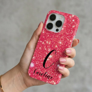 Funda Para iPhone 15 Pro Nombre de monograma glamuroso rosa caliente con br