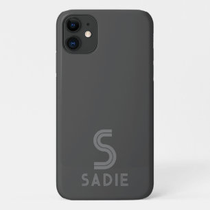 Funda Para iPhone 11 Nombre de monograma gris oscuro negrita Mínimo mod