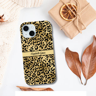 Funda Para iPhone 12 Pro Nombre de Monograma Impreso Leopardo Negro Oro Gue
