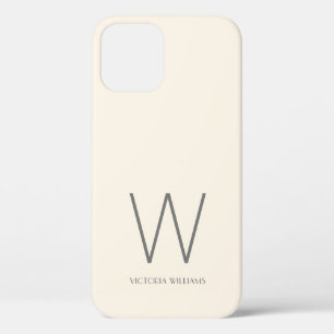 Funda Para iPhone 12 Nombre de monograma minimalista de marfil gris mod