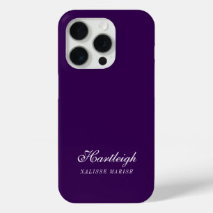 Funda Para iPhone 15 Pro Nombre de Monograma Moderno Blanco Purpura