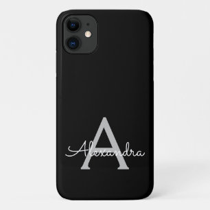Funda Para iPhone 11 Nombre de monograma moderno con escritura negra pl