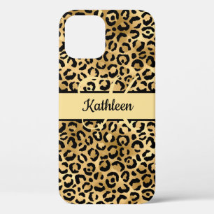 Funda Para iPhone 12 Pro Nombre de monograma negro estampado en leopardo do