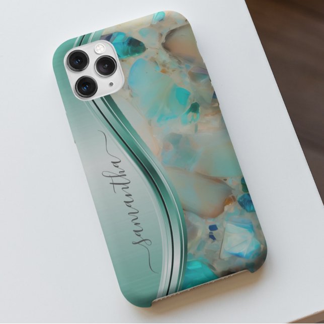 Funda De Case-Mate Para iPhone Nombre de monograma Opal Turquoise Aqua (Subido por el creador)