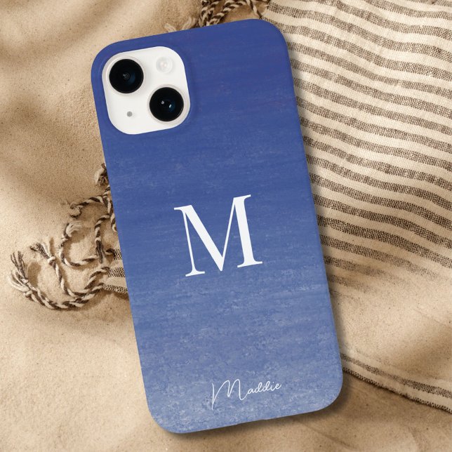 Funda De Case-Mate Para iPhone Nombre de monograma personalizado de azul oceánico (Subido por el creador)