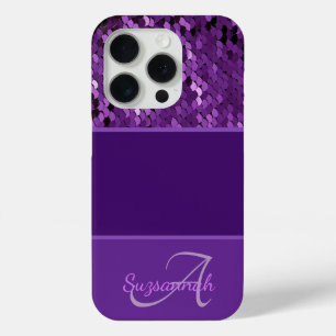 Funda Para iPhone 15 Pro Nombre de monograma personalizado Secuencias púrpu