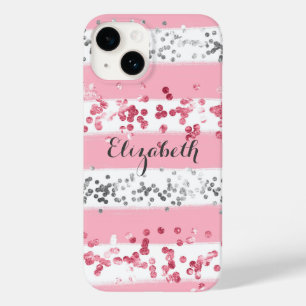Funda Para iPhone 14 De Case-Mate Nombre de Monograma Rosa Blanco Gris Brillo Modern