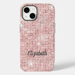 Funda Para iPhone 14 De Case-Mate Nombre de Monograma Rosa Claro Brillo Glam de Moda