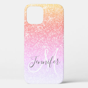 Funda Para iPhone 12 Nombre de monograma rosa del Purpurina rosa del ar
