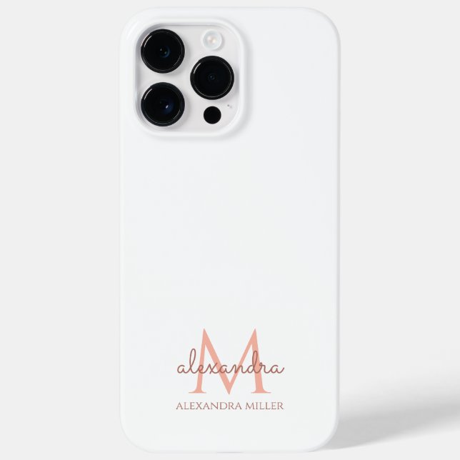 Funda De Case-Mate Para iPhone Nombre de monograma rosa Rubor blanco minimalista (Reverso)