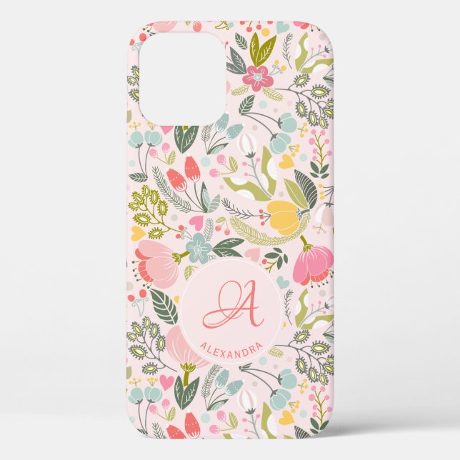 Funda De Case-Mate Para iPhone Nombre de monograma rosado lindo personalizado gir (Reverso )