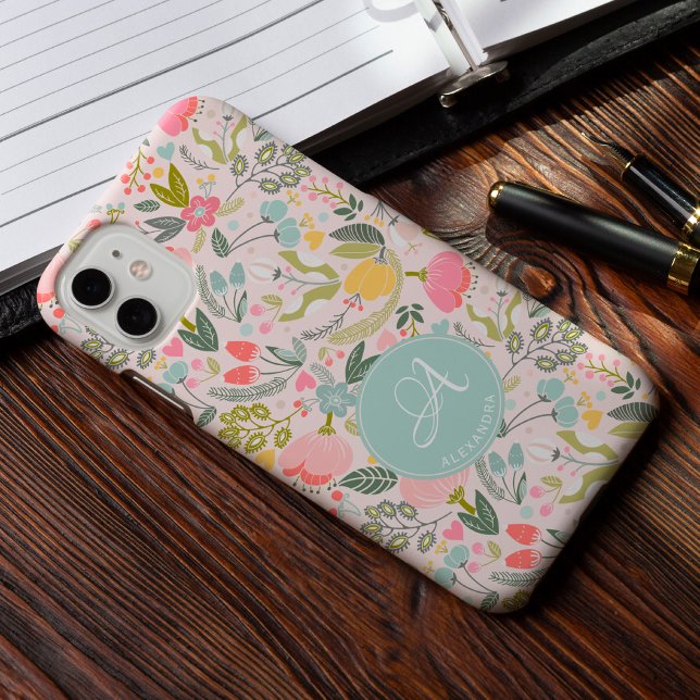 Funda De Case-Mate Para iPhone Nombre de monograma rosado lindo personalizado gir (Subido por el creador)