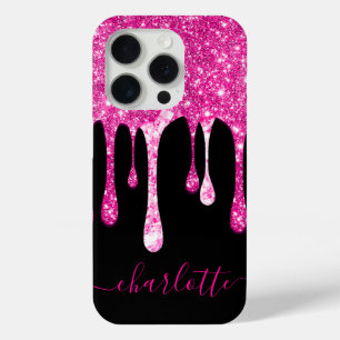 Funda Para iPhone 15 Pro Nombre de niña Brillo Rosa Brillante Destellante