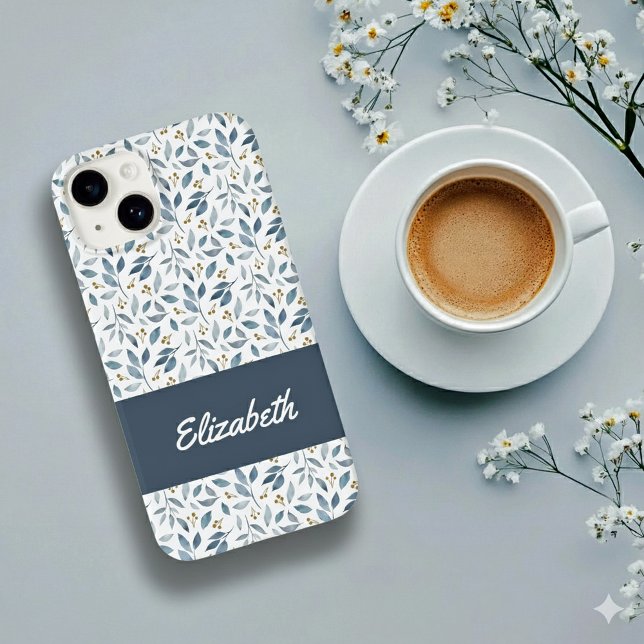 Funda De Case-Mate Para iPhone Nombre de patrón botánico acuarela azul (Subido por el creador)
