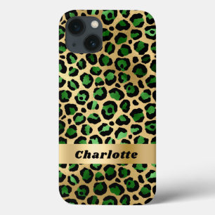 Funda Para iPhone 13 Nombre de patrón de chita de oro verde leopardo