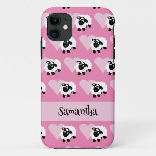 Funda Para iPhone 11 Nombre de patrón de corazón rosado de oveja Person