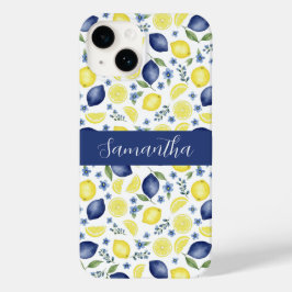 Funda Para iPhone 14 De Case-Mate Nombre de patrón de limón country francés azul