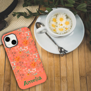 Funda Para iPhone 14 De Case-Mate Nombre de patrón de naranja rosa del jardín de boh
