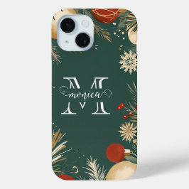 Funda Para iPhone 15 Nombre de pila Monograma Ornamentos festivos de Na