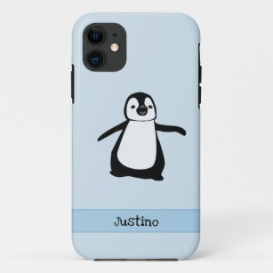 Funda Para iPhone 11 Nombre de pingüino de color azul blanco negro pers