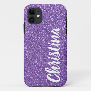 Funda Para iPhone 11 Nombre de Purpurina morado Girly personalizado