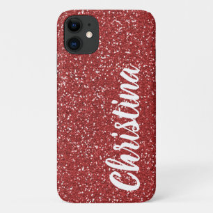 Funda Para iPhone 11 Nombre de Purpurina rojo Girly personalizado
