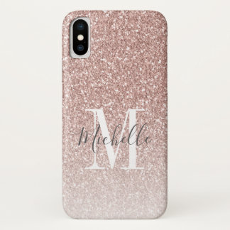 Funda Para iPhone X Nombre de script monograma del Purpurina rosa dora