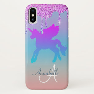 Funda Para iPhone X Nombre del arcoiris rosa de unicornio con goteo de