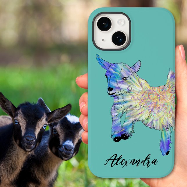Funda De Case-Mate Para iPhone Nombre del arte animal de color de la cabra (Cute goat colorful animal art custom name iPhone case )