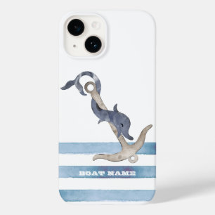Funda Para iPhone 14 De Case-Mate Nombre del barco náutico,Bandas de delfín de ancla
