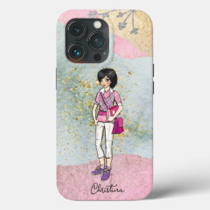 Funda Para iPhone 13 Pro Nombre del Chica de moda Guay Dark Hair