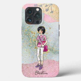 Funda Para iPhone 13 Pro Nombre del Chica de moda Guay Dark Hair