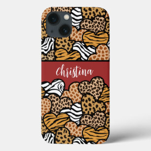 Funda Para iPhone 13 Nombre del Corazón de Impresión Animal Girly Red P