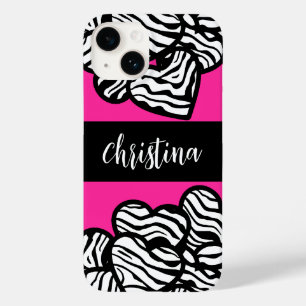 Funda Para iPhone 14 De Case-Mate Nombre del corazón del patrón de cebra blanco y ne